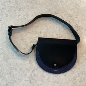 Theory Post Saddle Belt Bag Leather and Denim NWT